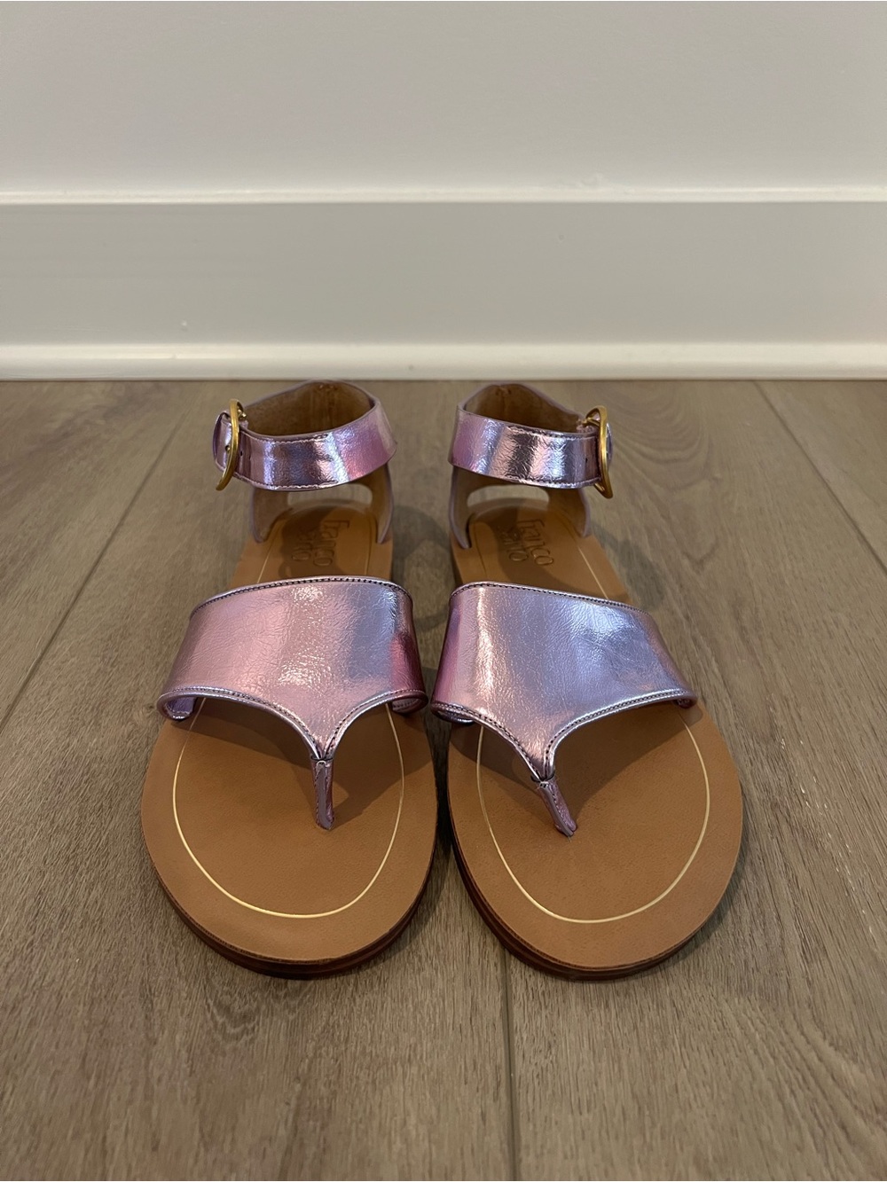 Franco Sarto Women’s Light Pink Metallic Ankle-Strap Sandel Size US 7